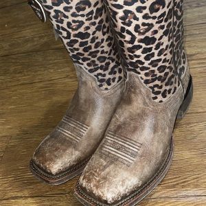 Ariat cheetah print distressed boots